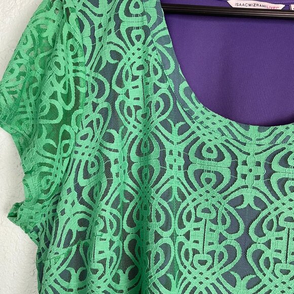 Isaac Mizrahi Live Womens Shirt Large Purple Shell with Green Lace Overlay 2X - Picture 5 of 13
